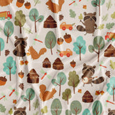 Multi Color Tree & Fun Playing Wolf Pattern Kid's Printed Fabric
